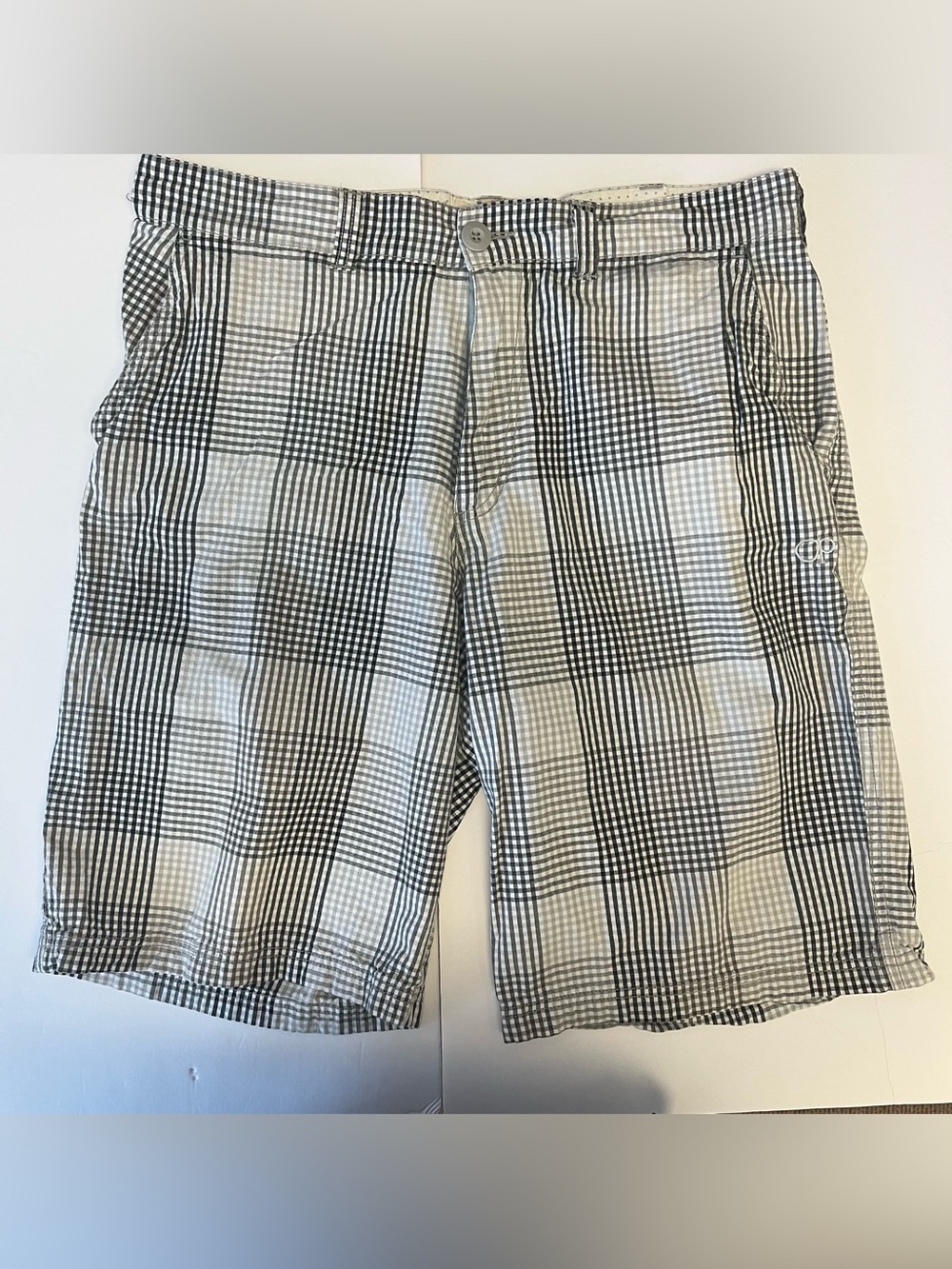 Vintage OP Ocean Pacific Mens Shorts White Black Gray Size 34